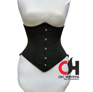 Women Underbust Black Cotton Steampunk Waist Trainer with Tight Lacing