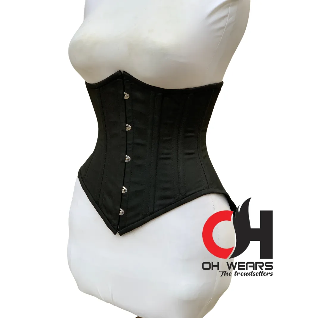 Women Underbust Black Cotton Steampunk Waist Trainer with Tight Lacing