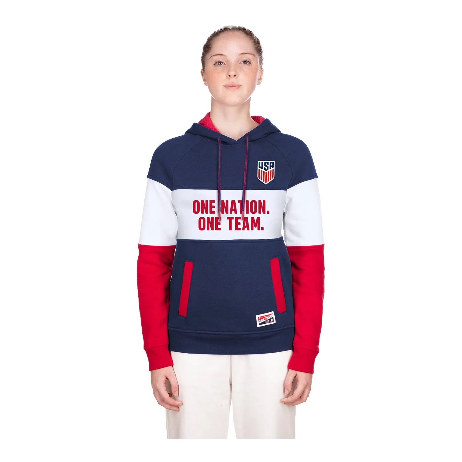 Women's New Era USMNT Heather Navy Color Block Hoodie