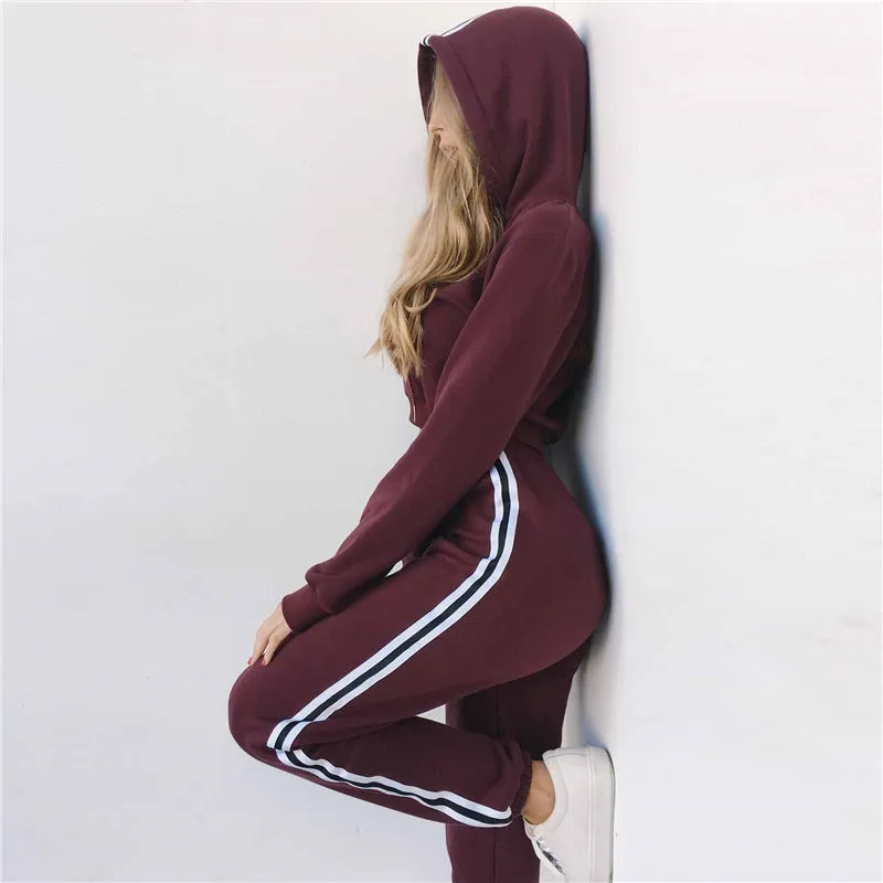 Women's Tracksuits 2 Piece Set Pink Crop Top And Pants Fashion Autumn Casual Lady Tumblr Long Sleeve Hoodies Pants Suit