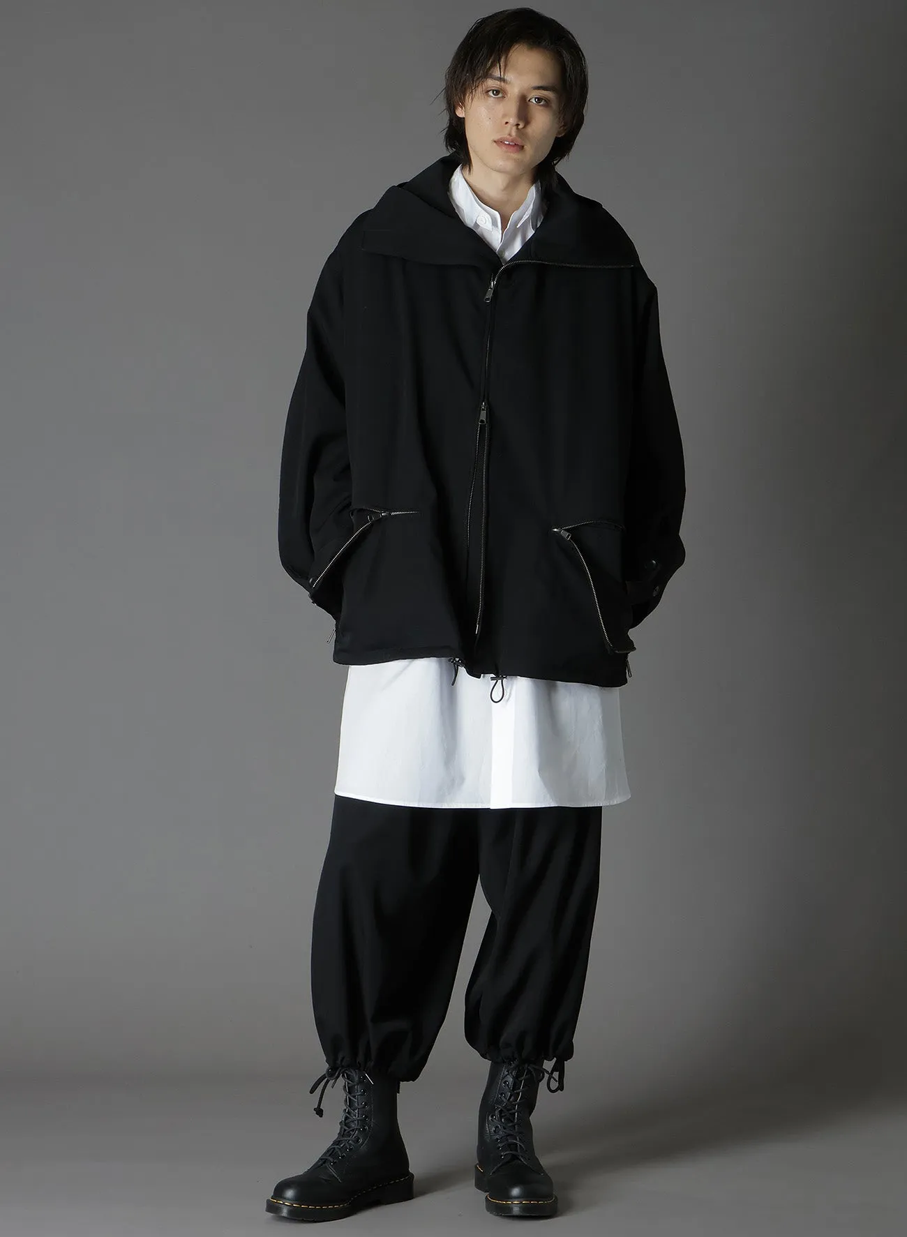 WOOL GABARDINE BALLOON PANTS