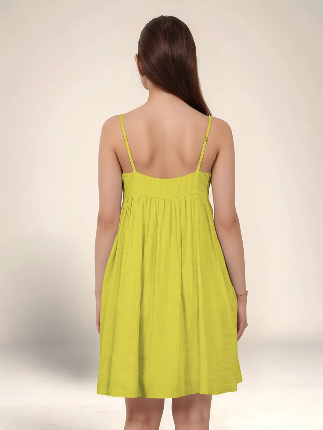 Yellow Solid Relaxed Fit Short Dress