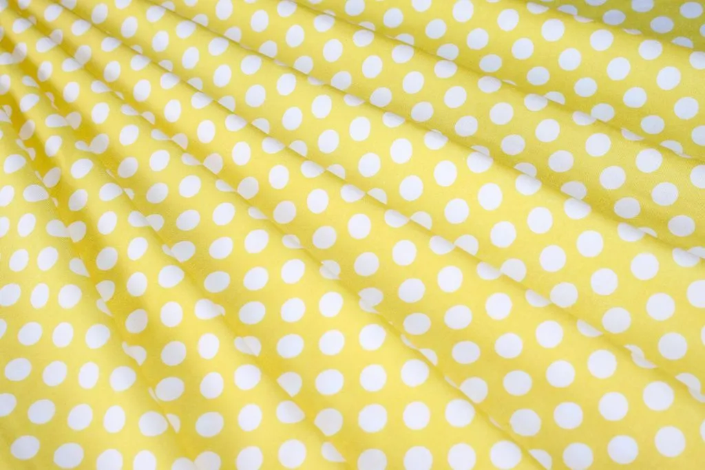 Yellow White Polka Dots Printed Cotton Rayon Fabric