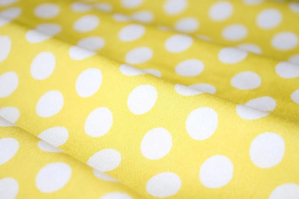 Yellow White Polka Dots Printed Cotton Rayon Fabric